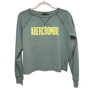 Abercrombie Fitch Green Sweatshirt Cropped Raw Hem S Y2K Preppy Collegiate